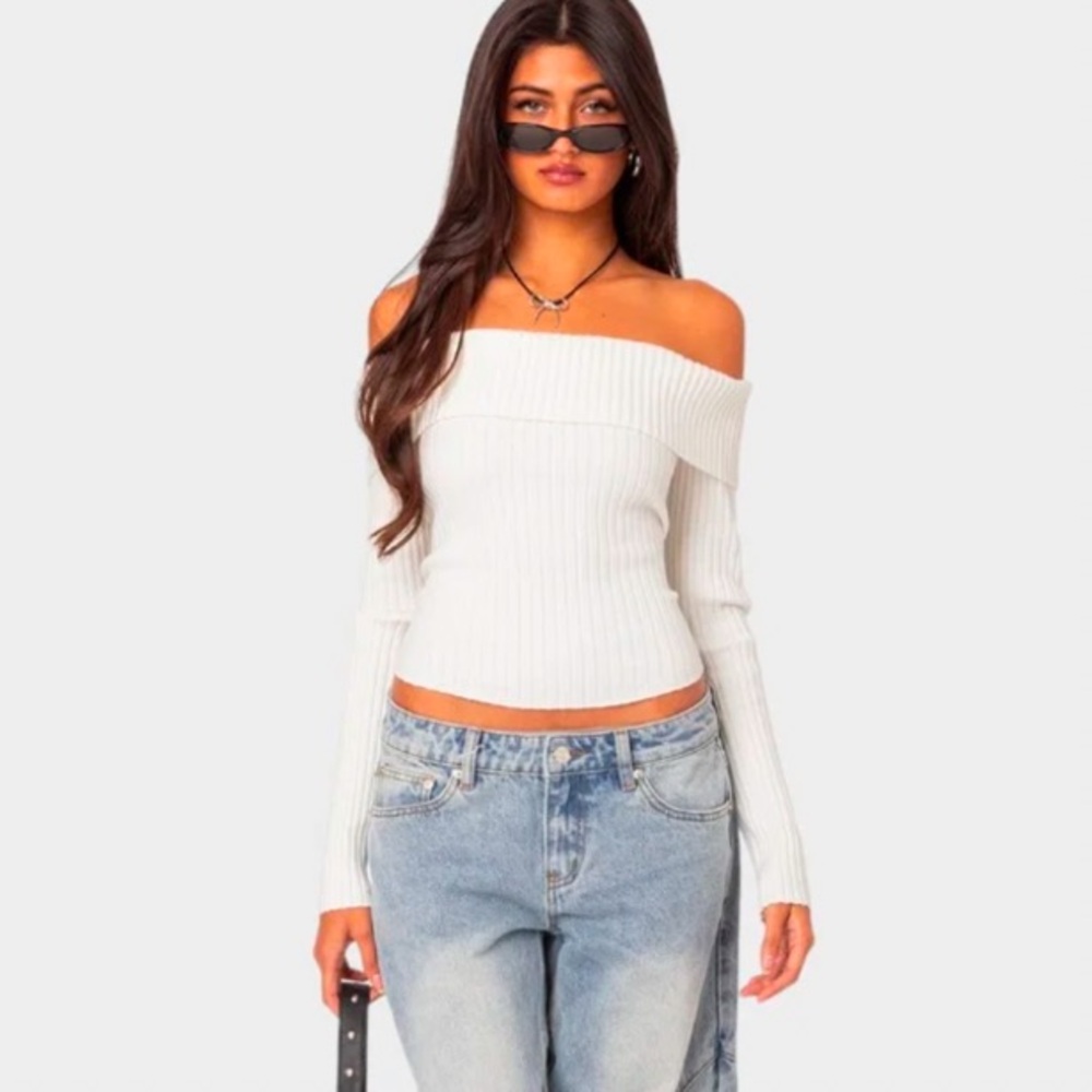 Edikted White Off-the-Shoulder Sweater